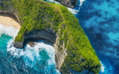 Our favorite route flies over Nusa Penida Island.